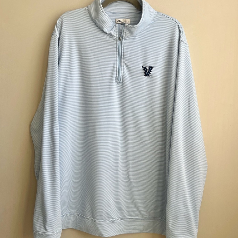 Peter Millar Mini Stripe Villanova White Blue Zip-Up Pullover